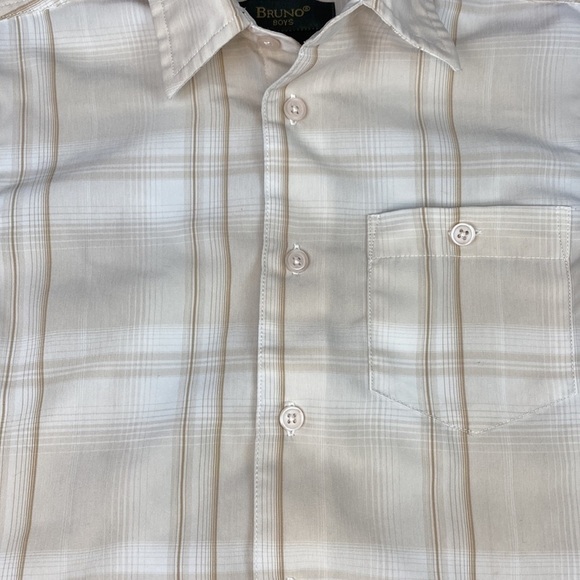 Bruno Boys Cream & Tan Sueded Microfiber Poly Button Down Shirt- Size 6 - Picture 3 of 11